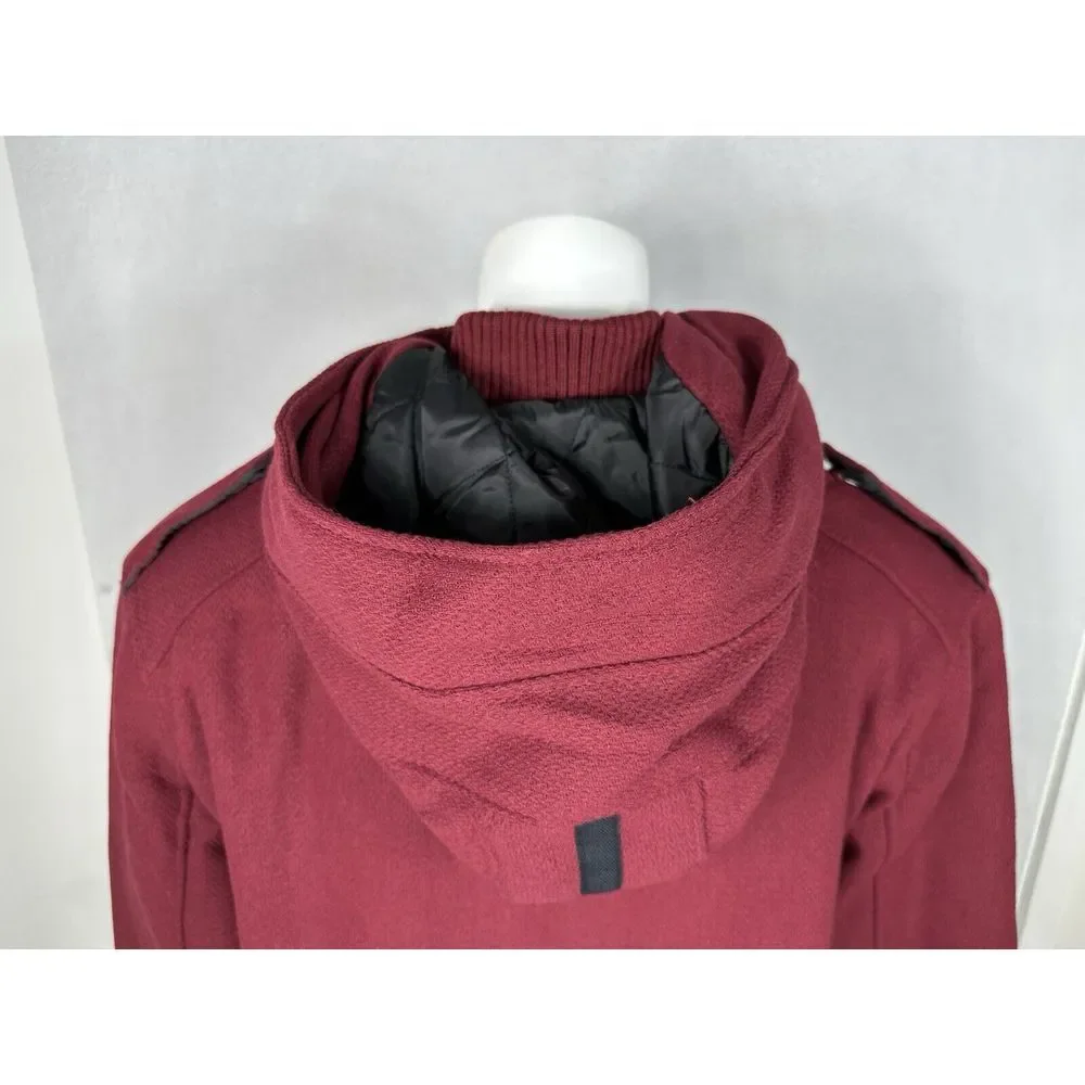 PJ MARK Mens 2XL Insulated‎ Full Zip Snap Hooded Jacket Maroon Vintage Y2K NEW